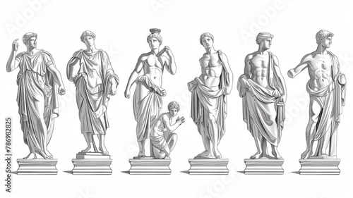 Greek ancient sculpture set. Vector hand drawn