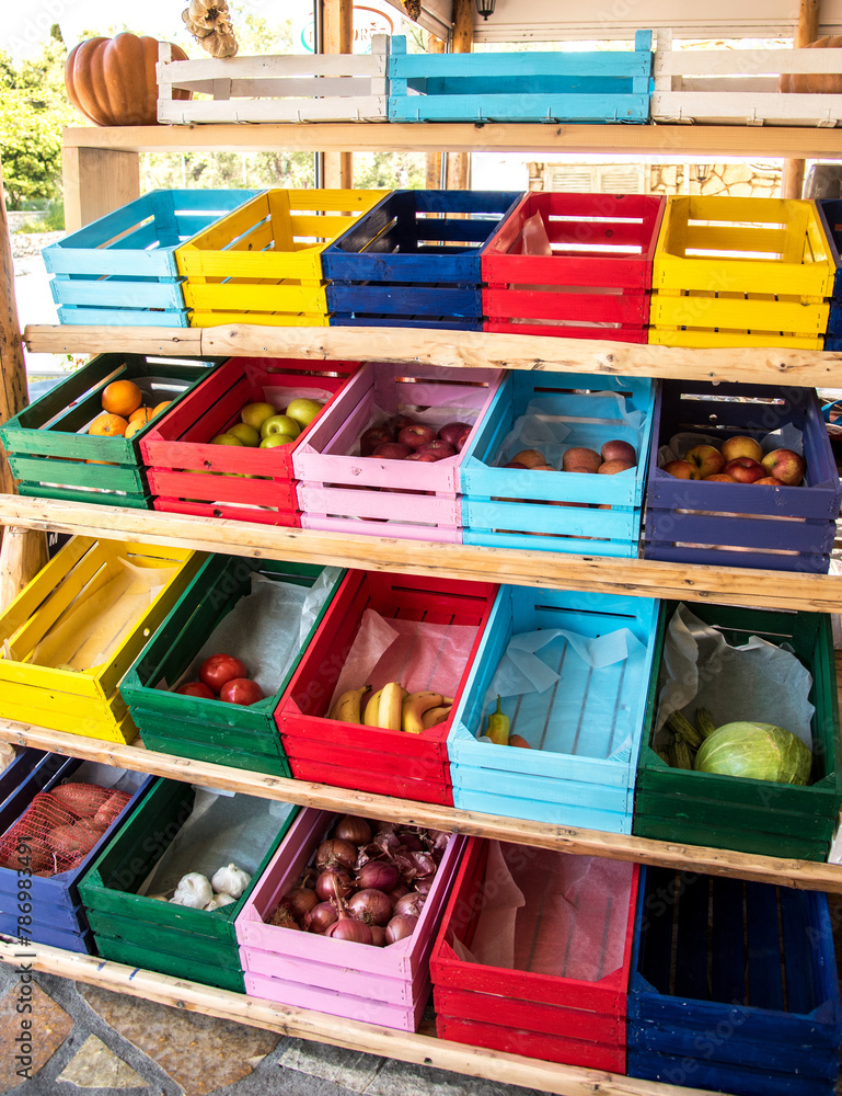 Abstract image with colorful boxes with products. (Marketing, sales, ideas - concept)