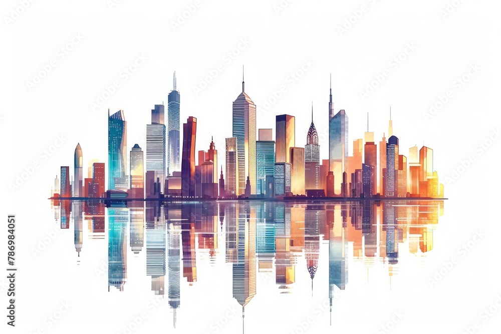 Modern City illustration isolated at white with space for text. Success in business, international corporations, Skyscrapers, banks and office buildings . photo on white isolated background