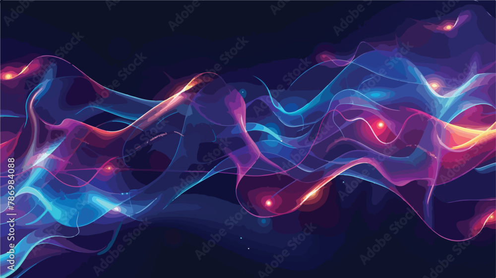 Dark space with shiny neon light motion waves
