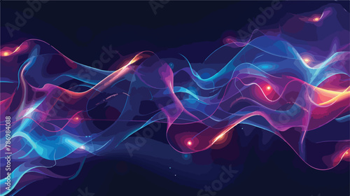 Dark space with shiny neon light motion waves