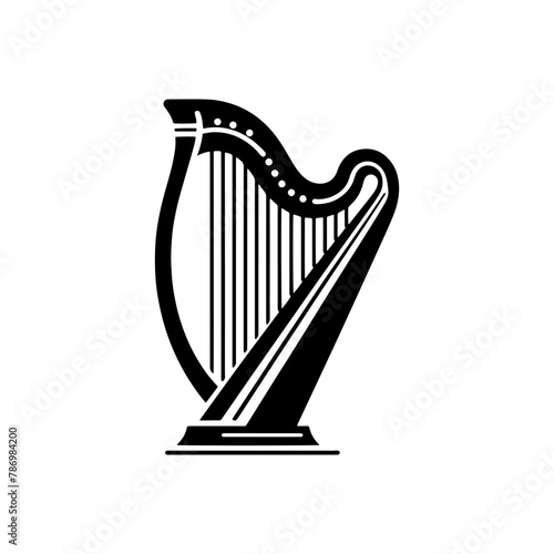 Black Vector Silhouette of a Harp, Emanating Heavenly Harmonies and Ethereal Beauty- Harp Illustration- Harp vector stock