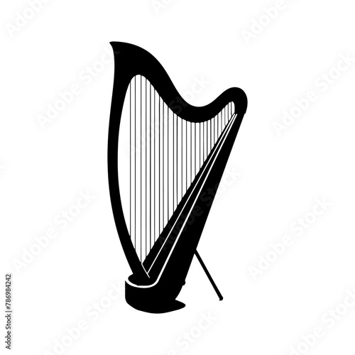 Black Vector Silhouette of a Harp, Emanating Heavenly Harmonies and Ethereal Beauty- Harp Illustration- Harp vector stock