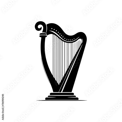 Black Vector Silhouette of a Harp, Emanating Heavenly Harmonies and Ethereal Beauty- Harp Illustration- Harp vector stock