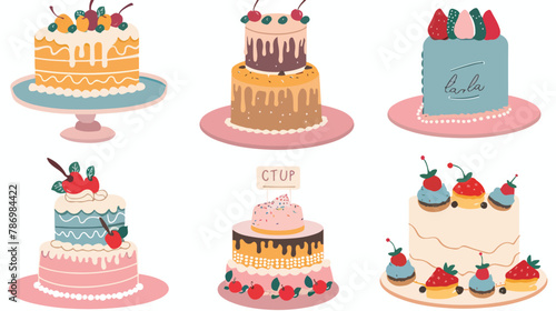 Decorating cake theme elements vector flat vector isolated