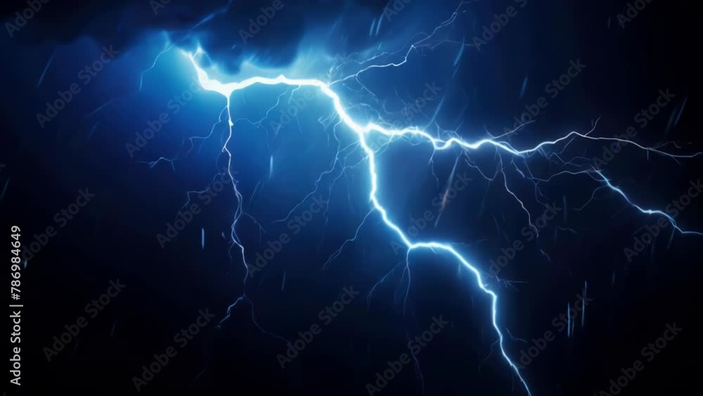 Powerful lightning strike in the night sky. Suitable for weather-related designs.