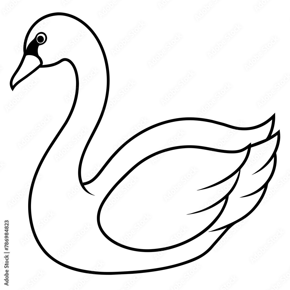 Obraz premium swan isolated mascot,swan silhouette,swan vector,icon,svg,characters,Holiday t shirt,black swan drawn trendy logo Vector illustration,swan line art on a white background