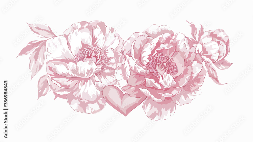 Delicate peony flowers with a heart symbol
