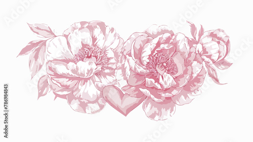 Delicate peony flowers with a heart symbol © Vector