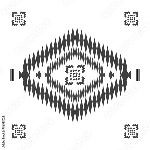 Ethic Abstract Ikat Art seamless pattern, geometric shapes in black, gray and brown. on a white background.  Designed for backgrounds, illustrations, textures, fabrics, wallpapers, flags, carpets.
