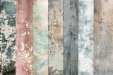 Weathered multicolored wooden planks with peeling paint