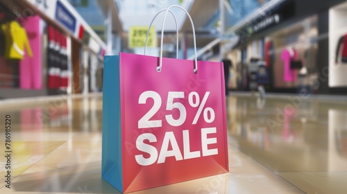 25% Percent SALE text on shopping bag