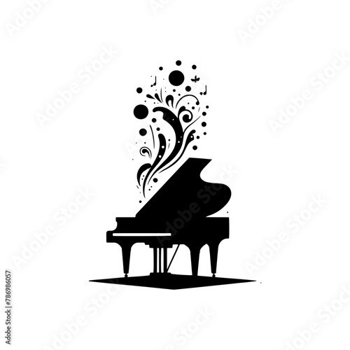  Black Vector Silhouette of a Piano, Symbol of Musical Grace and Mastery- Piano Illustration- Piano vector stock