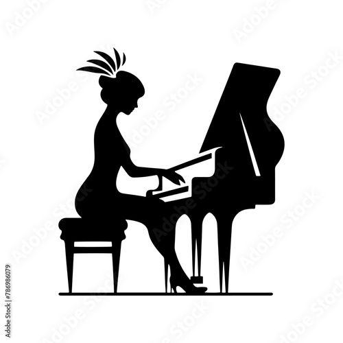  Black Vector Silhouette of a Piano, Symbol of Musical Grace and Mastery- Piano Illustration- Piano vector stock