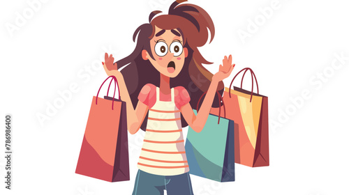 Online shopping girl. She shocked by discounts. Sale.