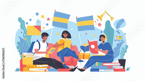 Online Ukrainian language courses flat illustration. photo