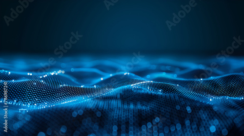 Futuristic blue background with intertwined dots.Lots of data ,background with abstract wave pattern ,Futuristic background of points and lines with a dynamic wave 