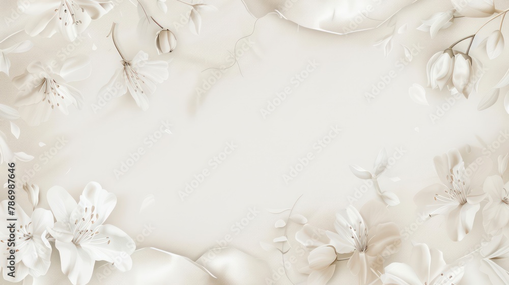 This image showcases a delicate and sophisticated floral pattern with white blossoms and gold accents on a creamy, textured backdrop, perfect for elegant concepts This image showcases a delicate and sophisticated floral pattern with white blossoms and gold accents on a creamy, textured backdrop, perfect for elegant concepts