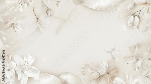 This image showcases a delicate and sophisticated floral pattern with white blossoms and gold accents on a creamy, textured backdrop, perfect for elegant concepts