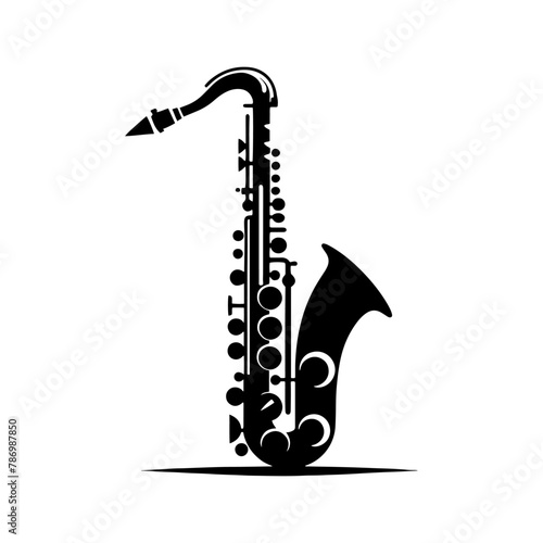Black Vector Silhouette of a Saxophone, Symbol of Soulful Jazz and Rhythmic Blues- Saxophone Illustration- Saxophone vector stock
