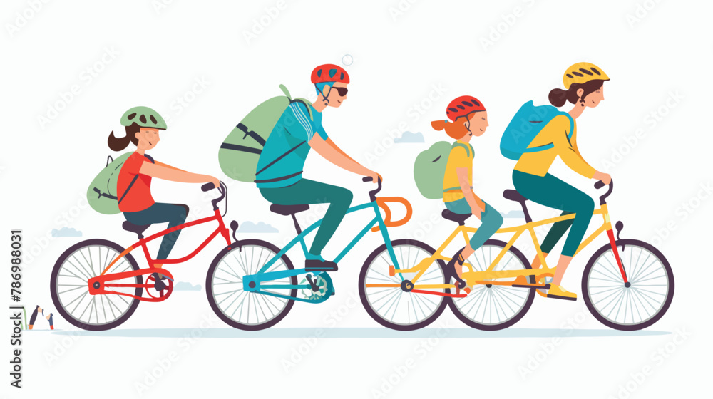 Parents with kids riding bicycles vector illustration