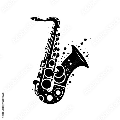 Black Vector Silhouette of a Saxophone, Symbol of Soulful Jazz and Rhythmic Blues- Saxophone Illustration- Saxophone vector stock