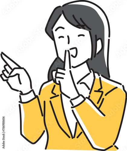 指差して内緒にしてねとお願いしている女性