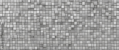 Seamless white gray grey vintage retro geometric square mosaic motif cement concrete stone tiles texture wide background 