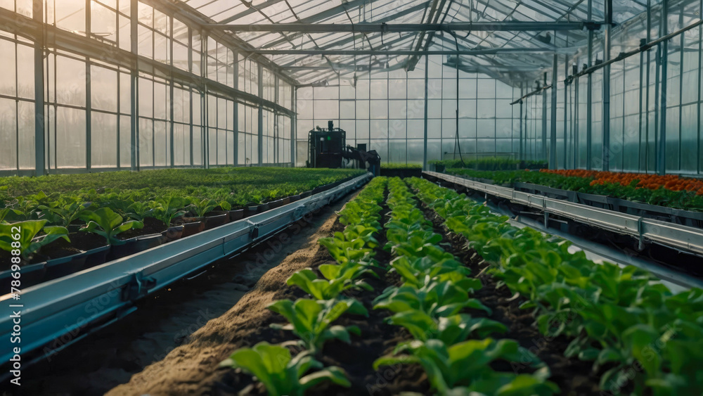custom made wallpaper toronto digitalGreenhouse with rows of seedlings in a greenhouse. Modern agriculture