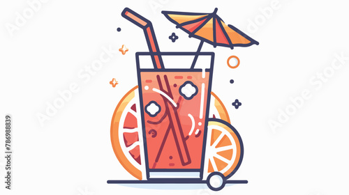 Drinks glass cocktail with umbrella and straw vector