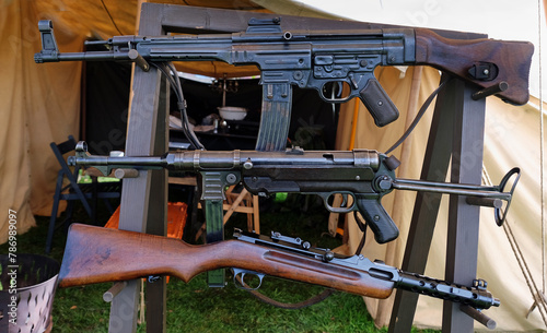 Vintage world war two infantry weapons.