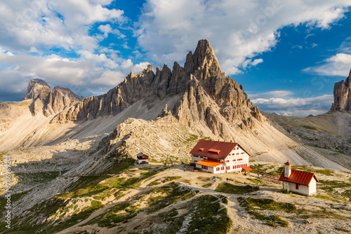 Mountain shelter in Dolomite Mountains near Tre Cime di Lavaredo