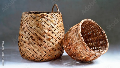 Brown bamboo woven basket Weaving work from natural materials for holding things.  photo