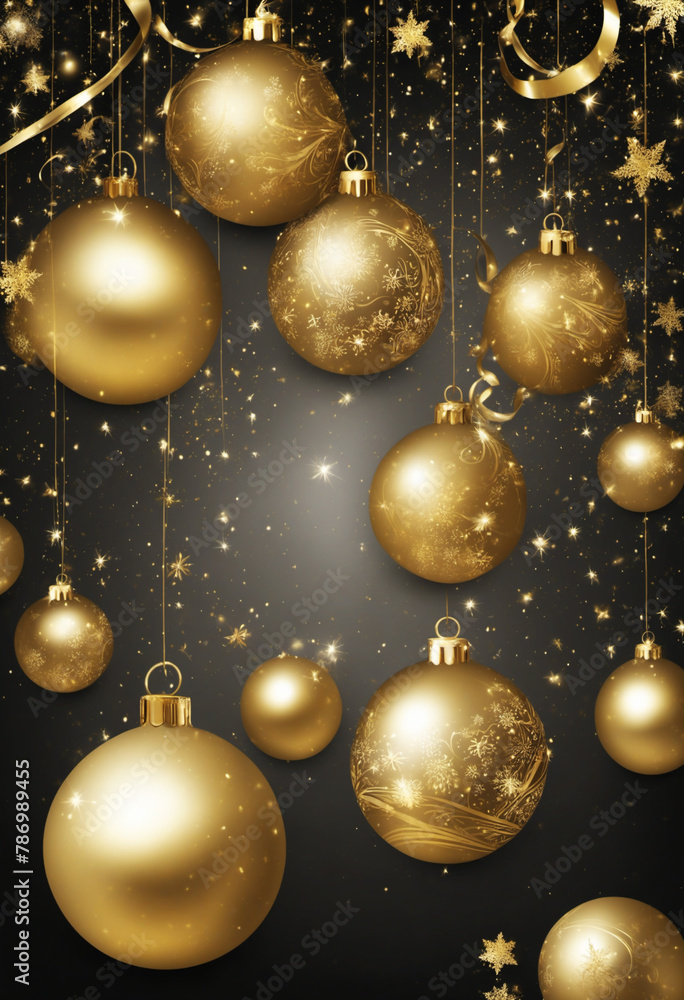 Black vertical background with gold Christmas balls Black vertical background with gold Christmas balls
