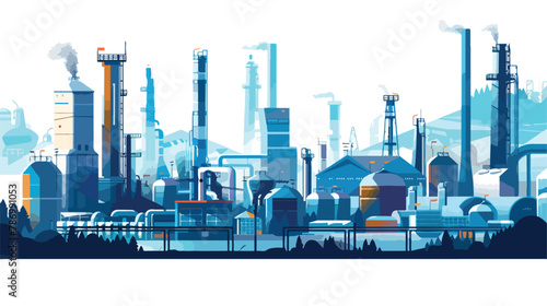 Plant factory on the city background. Industrial fact photo