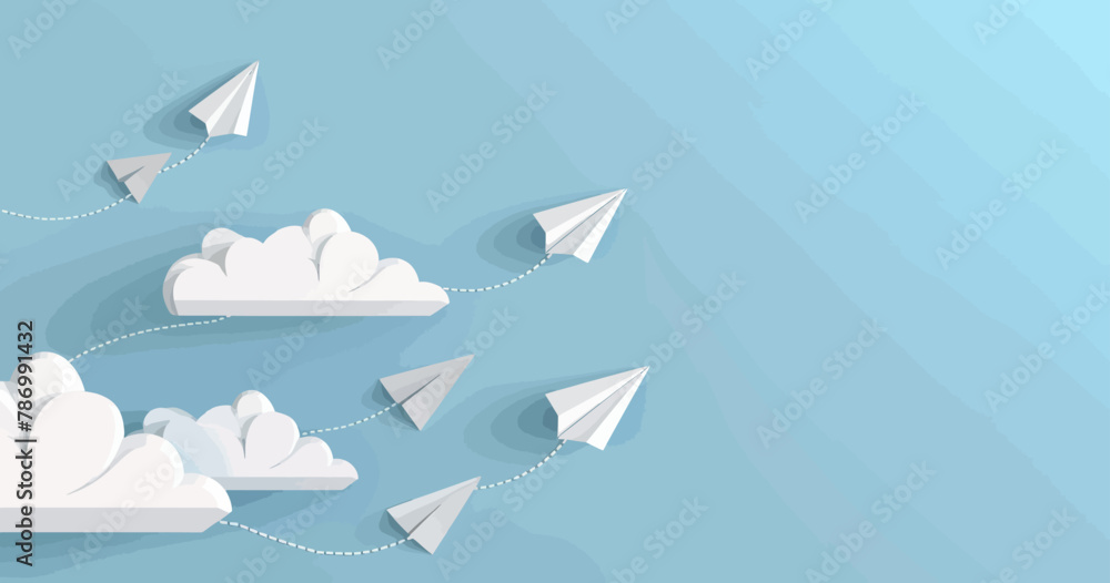 paper airplanes are flying in the sky with clouds paper airplanes are flying in the sky with clouds