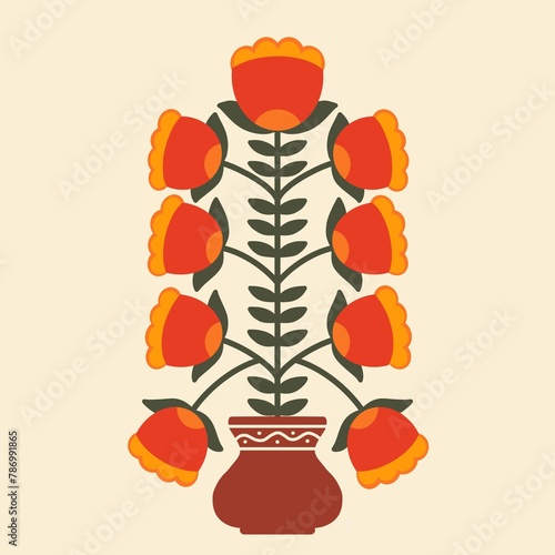 Decorative tree with flowers in ethnic style 
