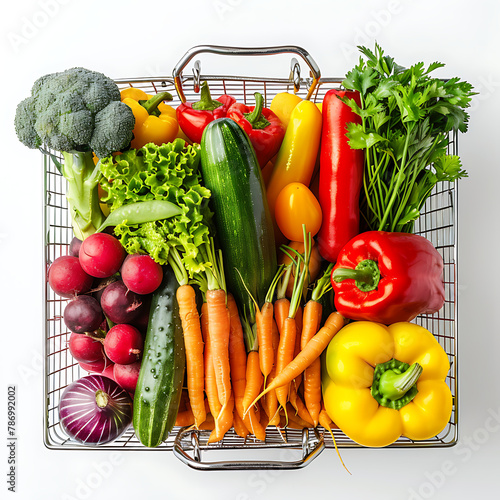 copy space shopping basket with many kind of vegetate
