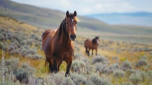 Wild Horses Roaming the Pryor Mountains of Montana during the Summer photo