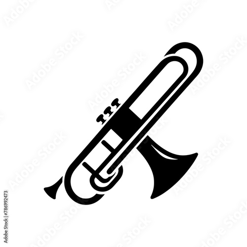 Black Vector Silhouette of a Trombone, Emblem of Bold Brass Harmonies-Trombone Illustration- trombone vector stock