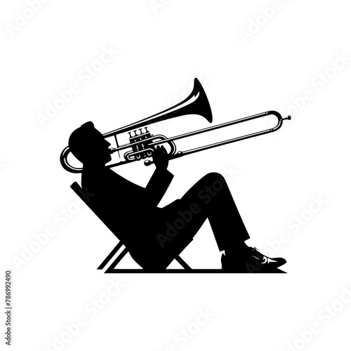 Black Vector Silhouette of a Trombone, Emblem of Bold Brass Harmonies-Trombone Illustration- trombone vector stock