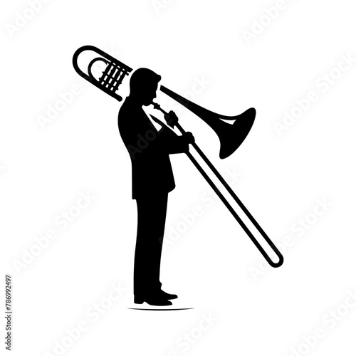 Black Vector Silhouette of a Trombone, Emblem of Bold Brass Harmonies-Trombone Illustration- trombone vector stock