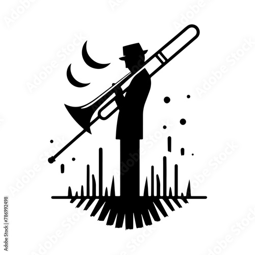 Black Vector Silhouette of a Trombone, Emblem of Bold Brass Harmonies-Trombone Illustration- trombone vector stock