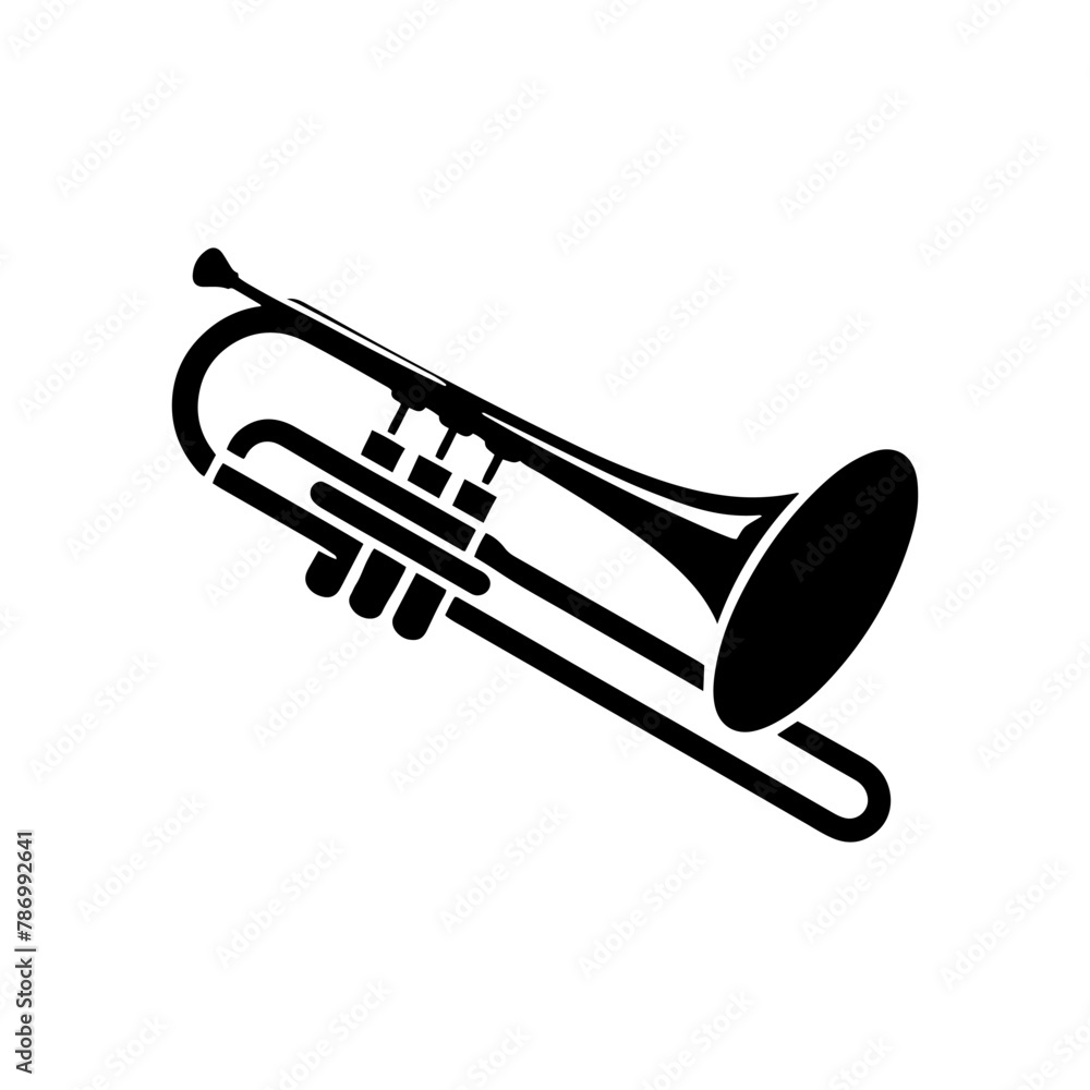 Obraz premium Black Vector Silhouette of a Trombone, Emblem of Bold Brass Harmonies-Trombone Illustration- trombone vector stock