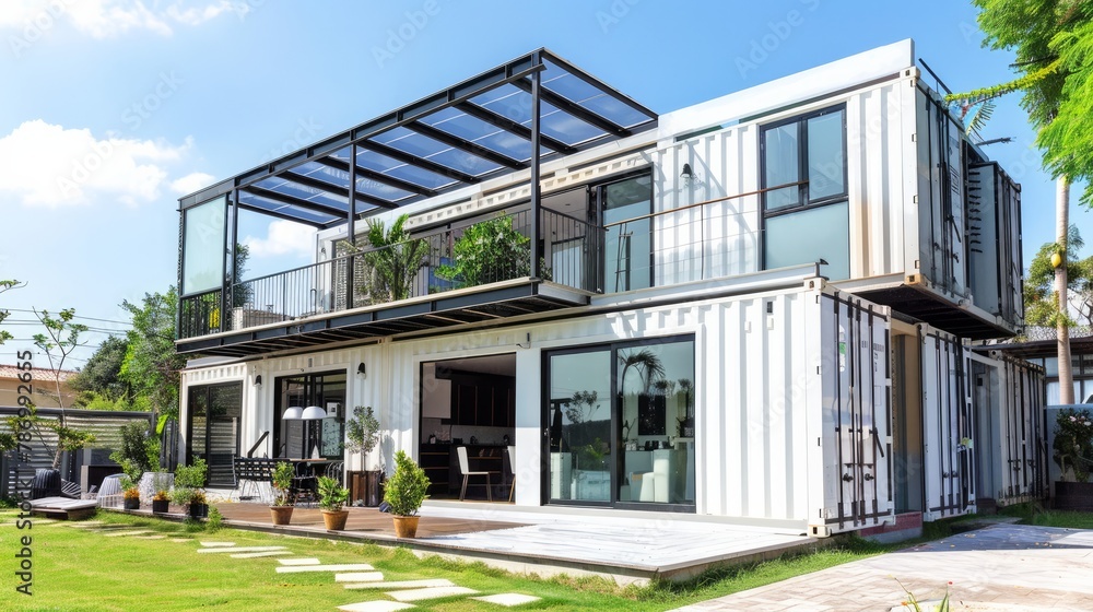 Modern metal White building made from shipping containers Modern metal White building made from shipping containers