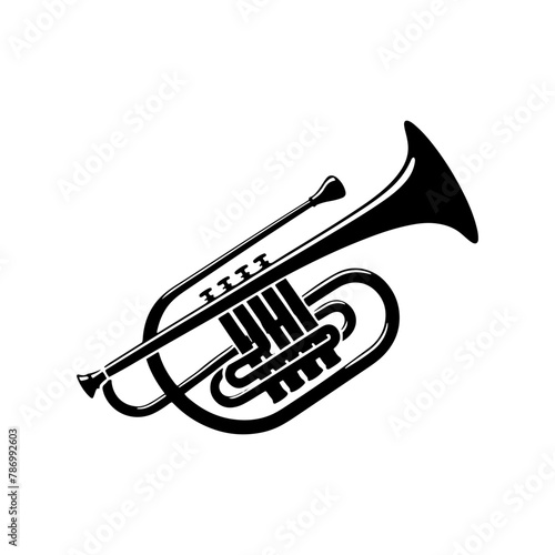 Black Vector Silhouette of a Trombone, Emblem of Bold Brass Harmonies-Trombone Illustration- trombone vector stock