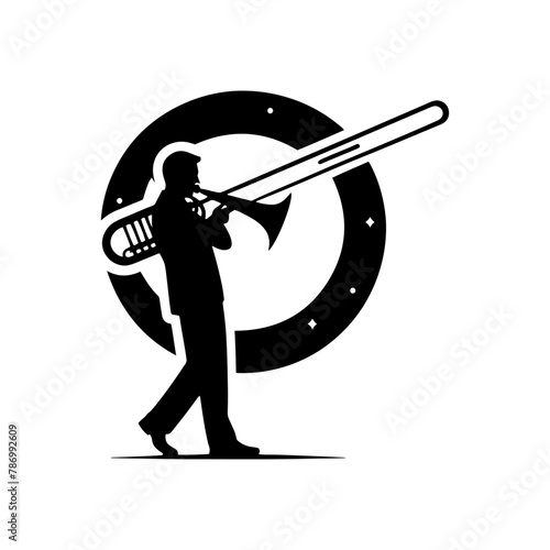 Black Vector Silhouette of a Trombone, Emblem of Bold Brass Harmonies-Trombone Illustration- trombone vector stock