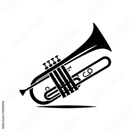 Black Vector Silhouette of a Trombone, Emblem of Bold Brass Harmonies-Trombone Illustration- trombone vector stock