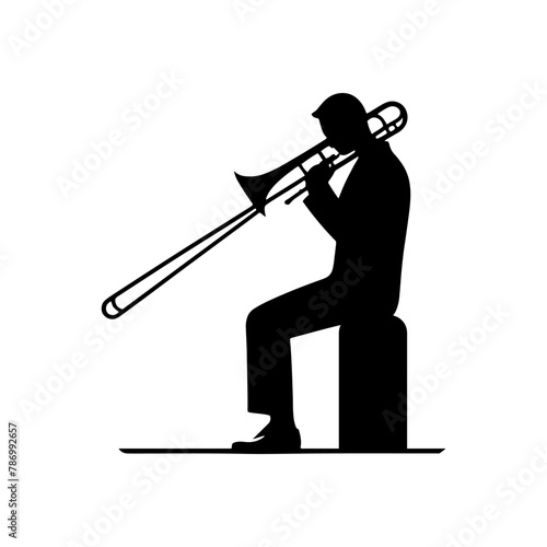 Black Vector Silhouette of a Trombone, Emblem of Bold Brass Harmonies-Trombone Illustration- trombone vector stock