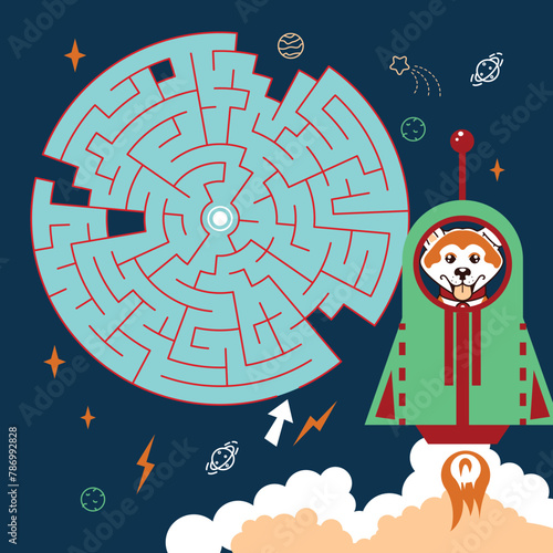 Maze game Labyrinth Cosmic vector illustration. Colorful puzzle for kids